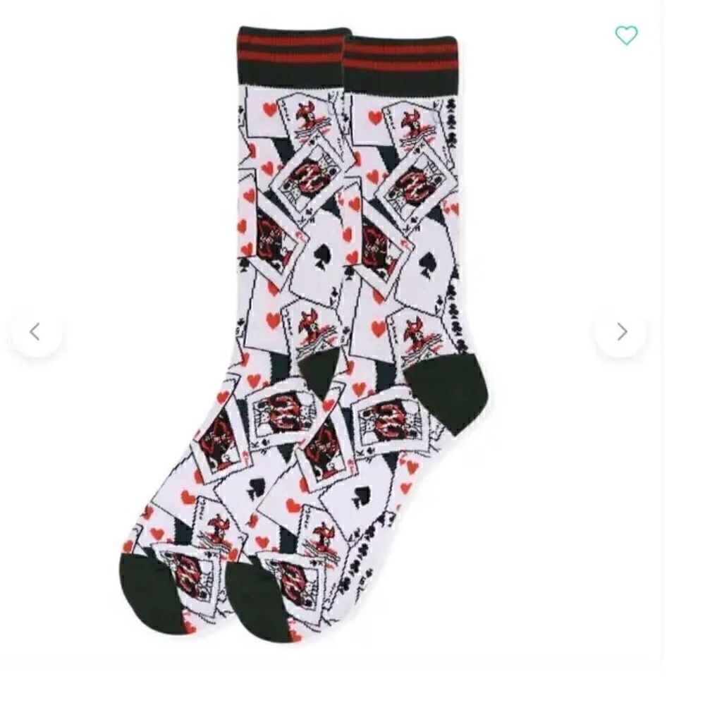 NEW! Poker Playing Cards Men's Novelty Crew Socks Game Jack Queen King Ace Chips